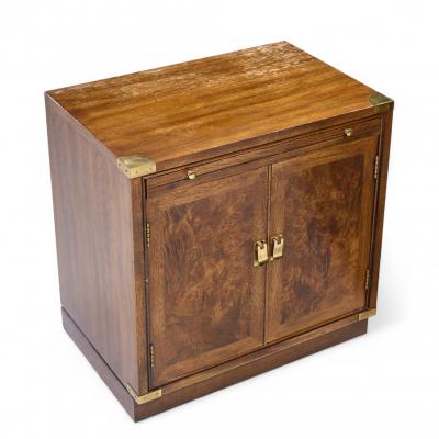 Hickory Manufacturing Co Hickory Manufacturing Mid Century Burlwood and Brass Nightstands Pair