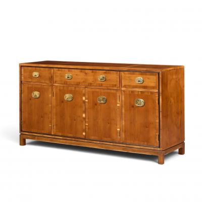  Hickory Manufacturing Co Hickory Manufacturing Mid Century Walnut and Brass Campaign Credenza