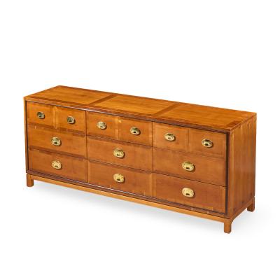  Hickory Manufacturing Co Hickory Manufacturing Mid Century Walnut and Brass Campaign Dresser