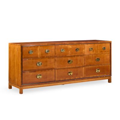  Hickory Manufacturing Co Hickory Manufacturing Mid Century Walnut and Brass Campaign Dresser