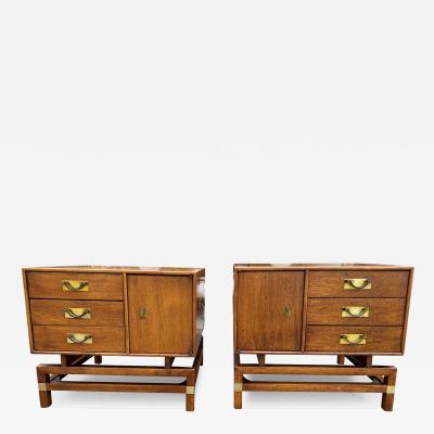  Hickory Manufacturing Company Handsome Pair Campaign style Tung Si Collection Side Table Nightstands