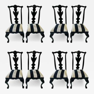  Hickory Manufacturing Company Vintage Hickory Black Lacquer Chippendale Style Dining Chairs Set of 8