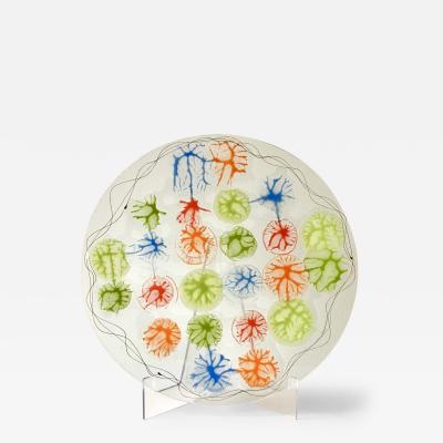  Higgins Glass Studio An Abstract Coral Circular Fused Studio Glass Plate by Higgins