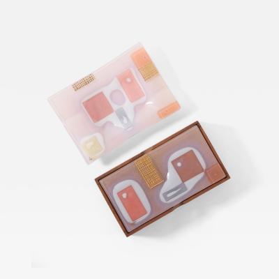 Higgins Glass Studio Forget Me Not Lidded Box and Tray by Michael Francis Higgins