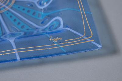  Higgins Glass Studio Large Sqaure Dish Peacock Feather Design by Michael Frances Higgins