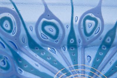  Higgins Glass Studio Large Sqaure Dish Peacock Feather Design by Michael Frances Higgins