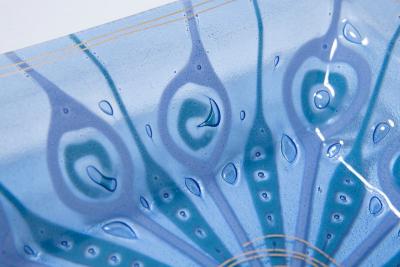  Higgins Glass Studio Large Sqaure Dish Peacock Feather Design by Michael Frances Higgins