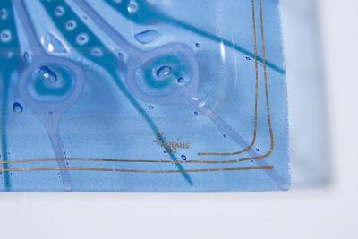  Higgins Glass Studio Large Sqaure Dish Peacock Feather Design by Michael Frances Higgins