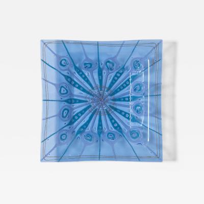  Higgins Glass Studio Large Sqaure Dish Peacock Feather Design by Michael Frances Higgins