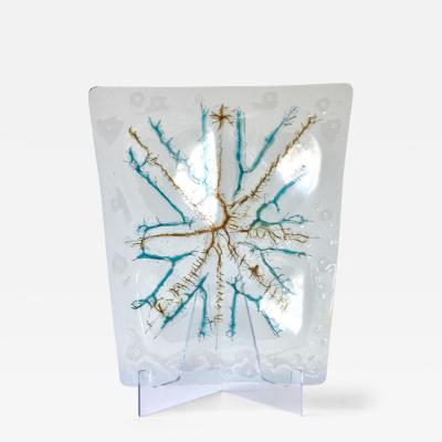  Higgins Glass Studio Large Wells Street Studio Abstract Coral Fused Glass Plate by Higgins