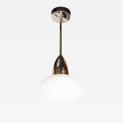  High Style Deco Modernist Chrome Pendant With Opaque White Glass Shade by High Style Deco