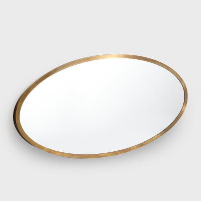  High Style Deco Modernist Oval Mirror W Antiqued Brass Border Custom by High Style Deco
