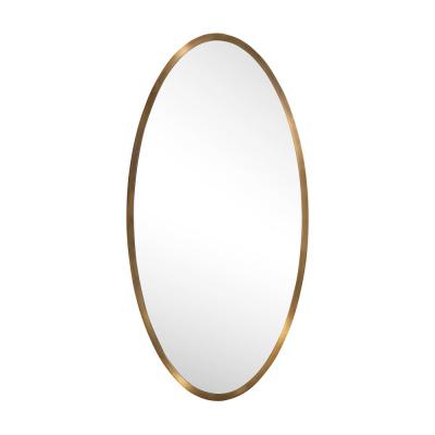  High Style Deco Modernist Oval Mirror W Antiqued Brass Border Custom by High Style Deco