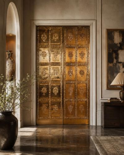  High Style Deco Pair of Brass Elevator Doors Louis Sullivan Style Chicago c 1930