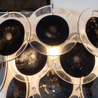  High Style Deco Pair of Modernist 14 Disc Sconces in Handblown Murano Black Translucent Glass