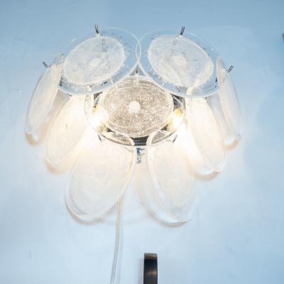  High Style Deco Pair of Modernist 9 Disc Handblown Murano Clear Translucent Glass Sconces