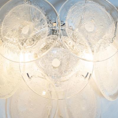  High Style Deco Pair of Modernist 9 Disc Handblown Murano Clear Translucent Glass Sconces