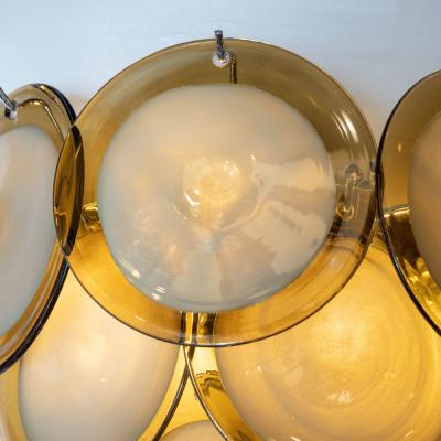  High Style Deco Pair of Modernist 9 Disc Handblown Murano Topaz Translucent Glass Sconces