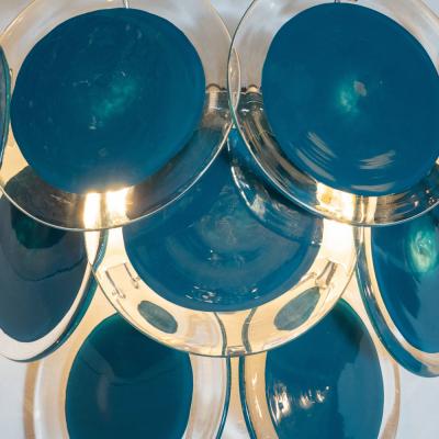 High Style Deco Pair of Modernist 9 Disc Handblown Murano Turquoise Translucent Glass Sconce