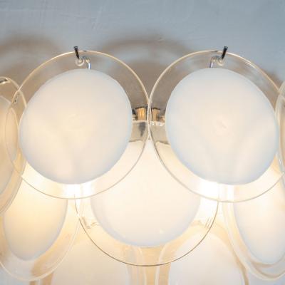  High Style Deco Pair of Modernist 9 Disc Handblown Murano White Translucent Glass Sconces