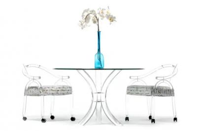  Hill Manufacturing 1970s Hollywood Regency Lucite Tusk and Glass Dining Table
