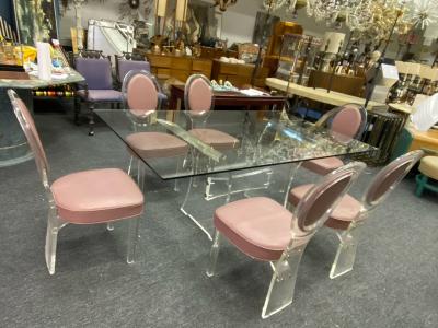  Hill Manufacturing MODERNIST LUCITE DINING TABLE AND SIX LUCITE DINING CHAIRS