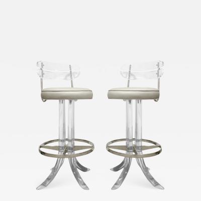  Hill Manufacturing Pair of Sculptural Swivel Bar Stools in Lucite 1970s