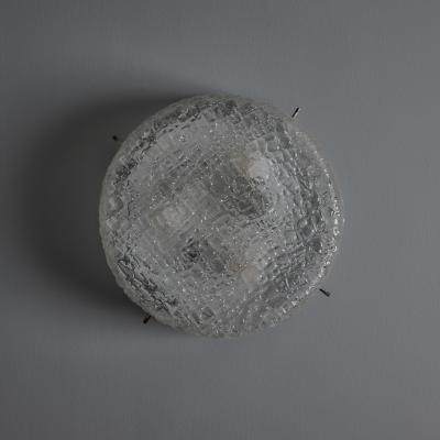  Hillebrand 1970s Hillebrand Murano Ice Glass Round Flush Mount