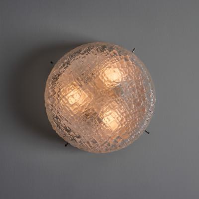  Hillebrand 1970s Hillebrand Murano Ice Glass Round Flush Mount