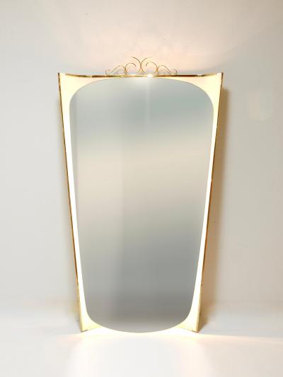  Hillebrand Ernest Igl Illuminated Mid Century Wall Mirror with Brass Crown by Hillebrand