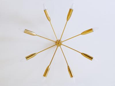  Hillebrand Large Eight Armed Mid Century Sputnik Chandelier or Ceiling Light Germany 1970s