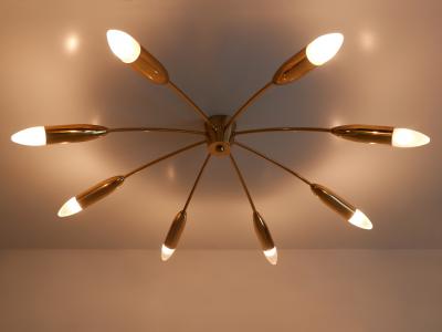  Hillebrand Large Eight Armed Mid Century Sputnik Chandelier or Ceiling Light Germany 1970s