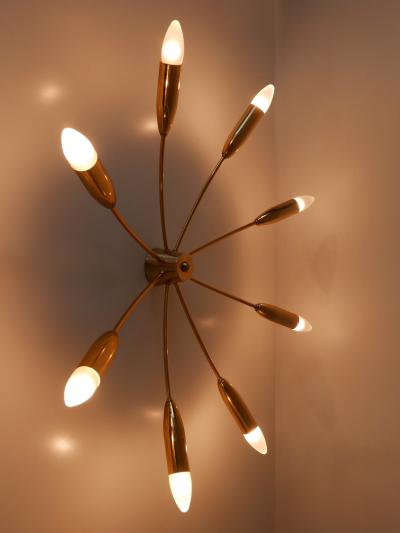  Hillebrand Large Eight Armed Mid Century Sputnik Chandelier or Ceiling Light Germany 1970s