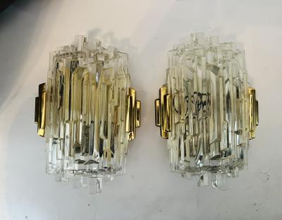  Hillebrand Pair of 1970s Hillebrand Ice Crystal Wall Lamps