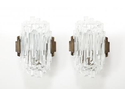  Hillebrand Pair of 1970s Ice Crystal Glass Sconces by Hillebrand 3 Pairs Available 