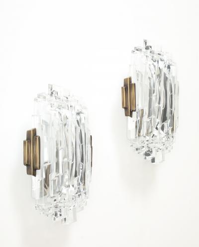  Hillebrand Pair of 1970s Ice Crystal Glass Sconces by Hillebrand 3 Pairs Available 