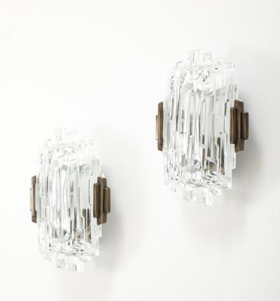  Hillebrand Pair of 1970s Ice Crystal Glass Sconces by Hillebrand 3 Pairs Available 
