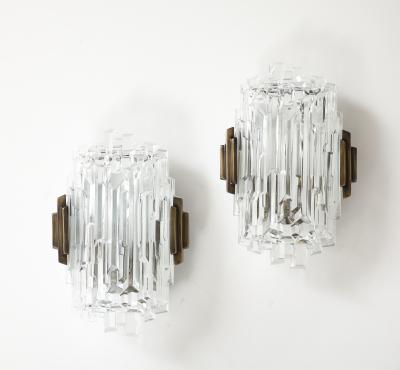  Hillebrand Pair of 1970s Ice Crystal Glass Sconces by Hillebrand 3 Pairs Available 