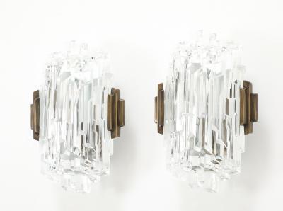  Hillebrand Pair of 1970s Ice Crystal Glass Sconces by Hillebrand 3 Pairs Available 