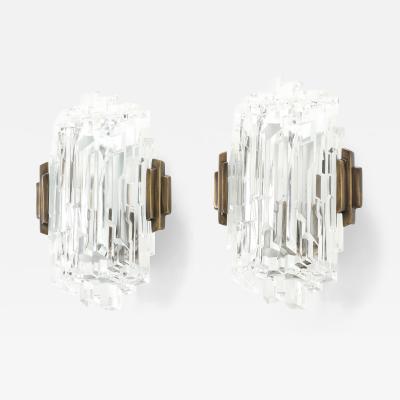  Hillebrand Pair of 1970s Ice Crystal Glass Sconces by Hillebrand 3 Pairs Available 