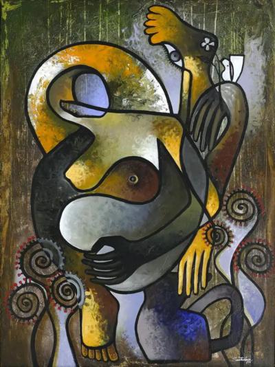  Hiremio Garcia Santaolaya Abstract Painting by Cuban Artist Hiremio Santaolaya Autocontemplacion 2019