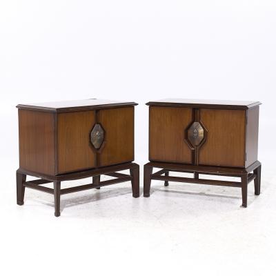  Hobey Helen Baker Helen Hobey Baker Mid Century Walnut and Burlwood Nightstands Pair