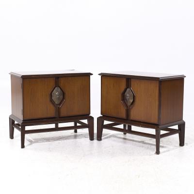  Hobey Helen Baker Helen Hobey Baker Mid Century Walnut and Burlwood Nightstands Pair
