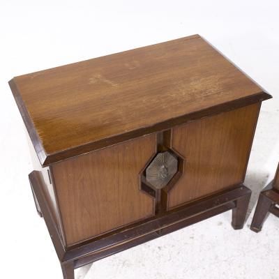  Hobey Helen Baker Helen Hobey Baker Mid Century Walnut and Burlwood Nightstands Pair