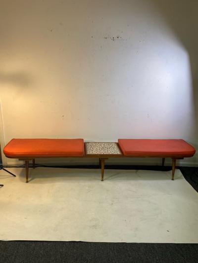  Hohenberg Original MID CENTURY MODERN BENCH WITH ATTACHED TILE COFFEE TABLE BY HOHENBERG