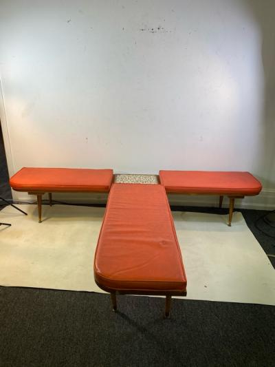  Hohenberg Original MID CENTURY MODERN BENCH WITH ATTACHED TILE COFFEE TABLE BY HOHENBERG