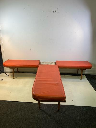  Hohenberg Original MID CENTURY MODERN BENCH WITH ATTACHED TILE COFFEE TABLE BY HOHENBERG