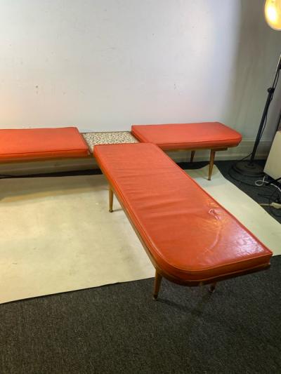  Hohenberg Original MID CENTURY MODERN BENCH WITH ATTACHED TILE COFFEE TABLE BY HOHENBERG