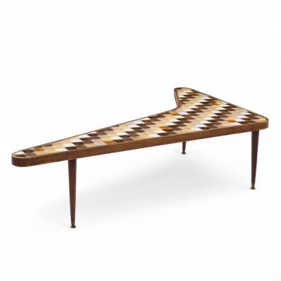  Hohenberg Original Richard Hohenberg Boomerang Kidney Form Walnut and Tile Top Coffee Table