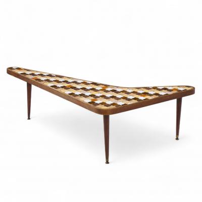 Hohenberg Original Richard Hohenberg Boomerang Kidney Form Walnut and Tile Top Coffee Table